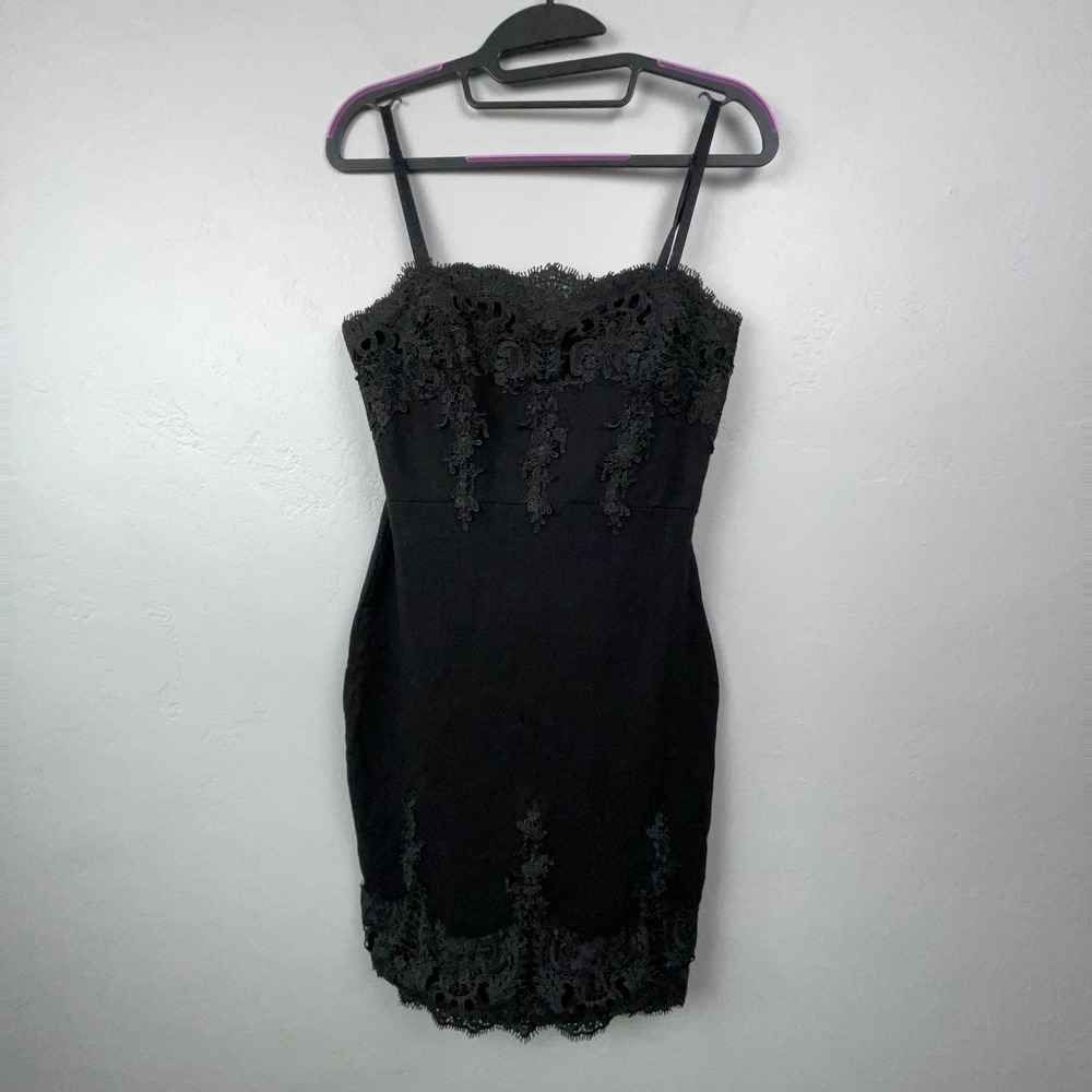 Papaya Dress Small Black Lace Trim Bodycon Mini Whimsigoth Witchy Dark Romantic